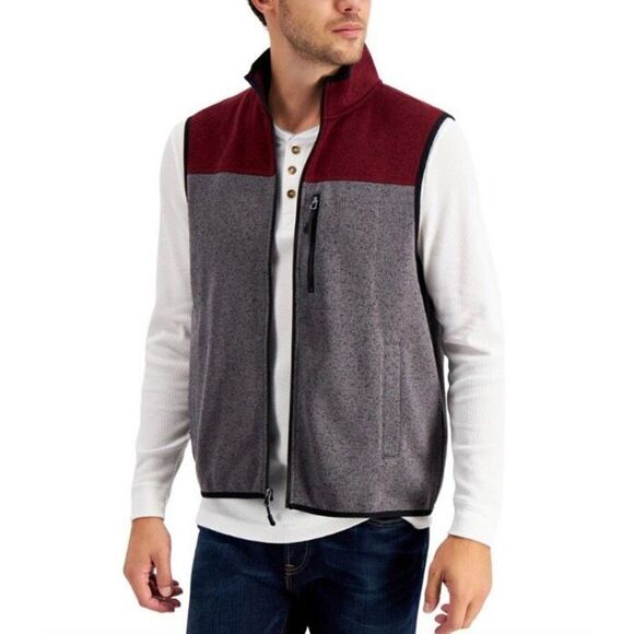 CLUB ROOM - NWT - M Sz L Colorblock Fleece Sweater Vest/Maroon & Grey. SO NICE! - Picture 1 of 16